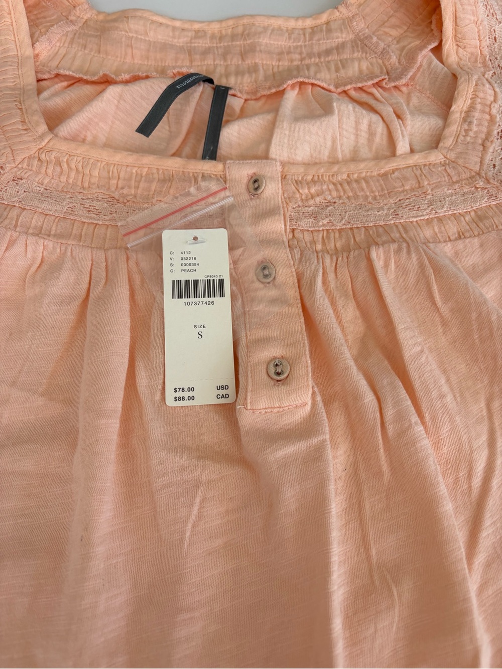 Anthropologie Lace-Trim Peasant Top - Women NWT - small - peach parfait - Picture 5 of 9